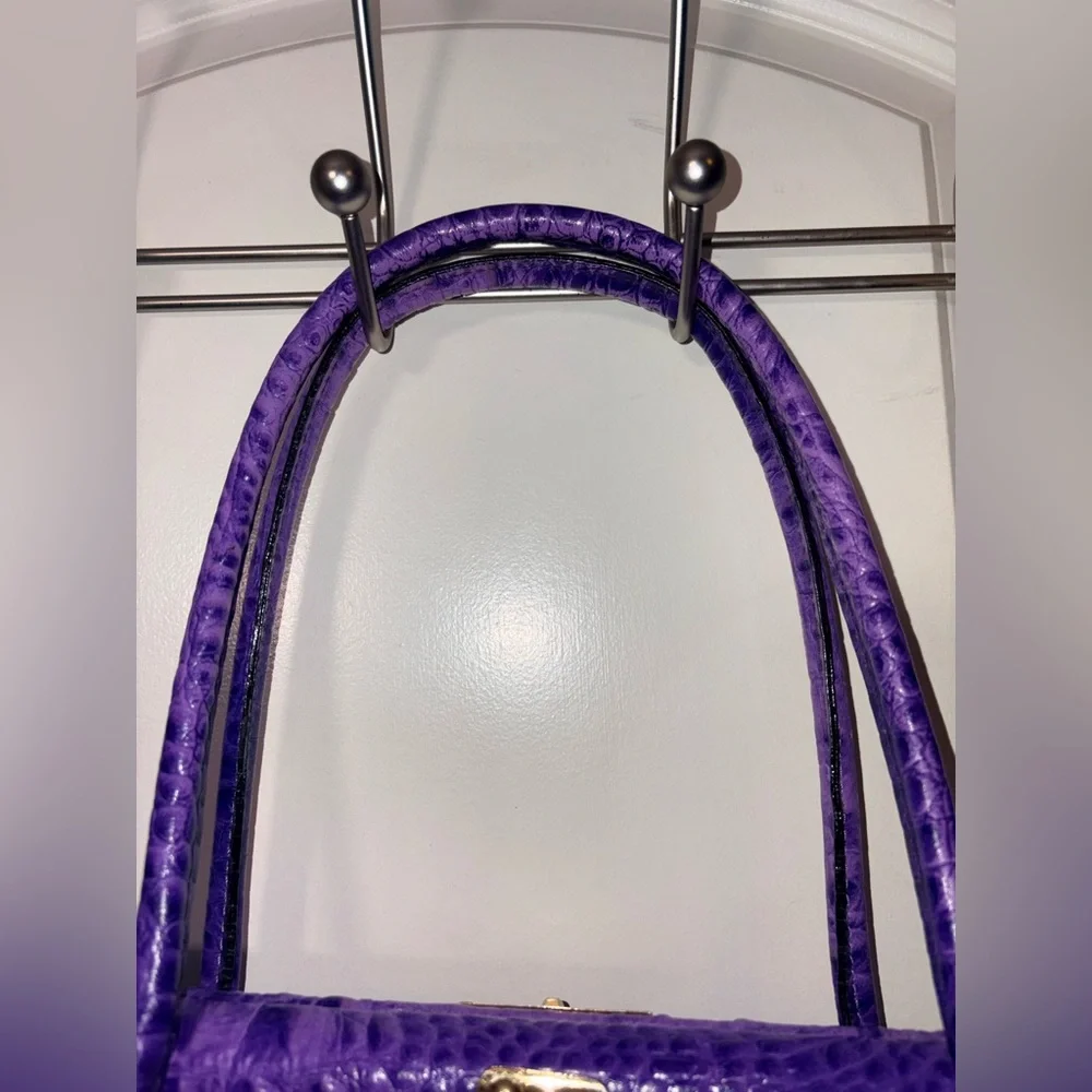 RARE XL Italian Leather Croc Doctor Bag - Electric Amethyst - Picture 13 of 16